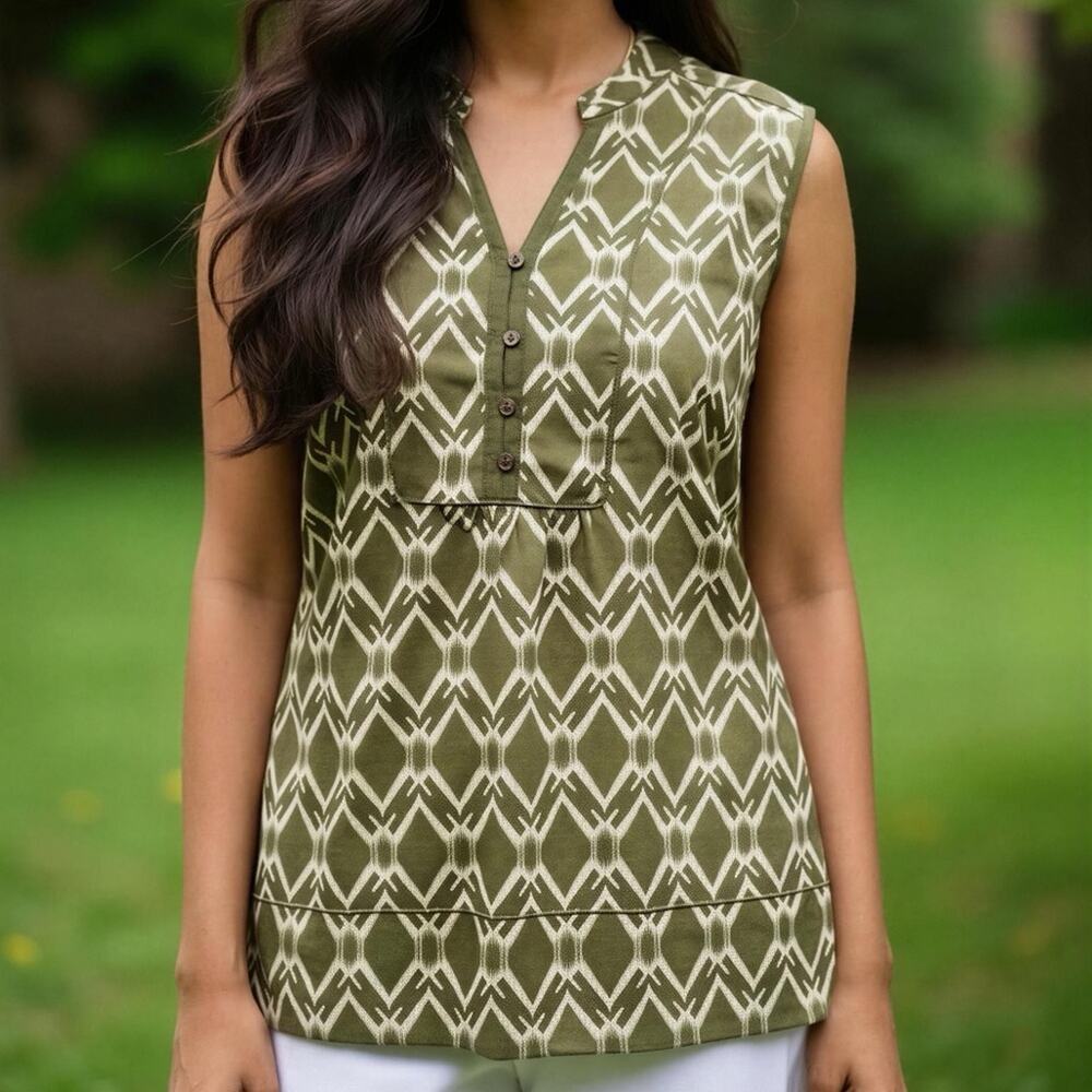 St. John's Bay NWOT Olive Printed Sleeveless Tunic 100% Cotton Size 3X